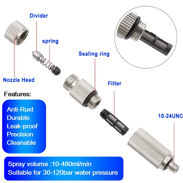 Buses de brumisation d'eau de jardin haute pression avec filtre à l'intérieur de 0.1mm ~ 0.8mm pour 