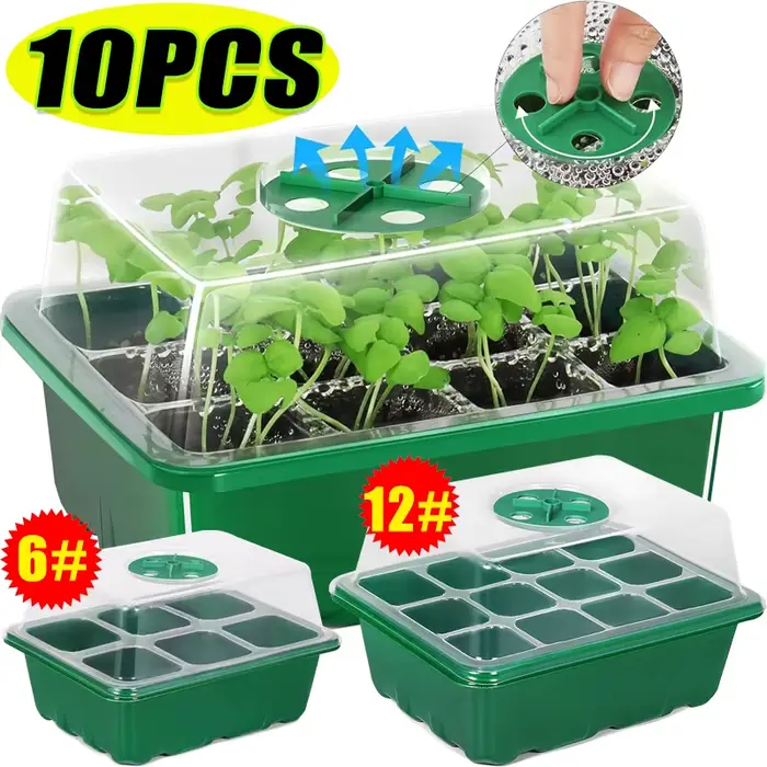 Plateaux de démarrage pour pépinière, 6/12 grilles, Kit de démarrage de graines avec Base de dôme à 