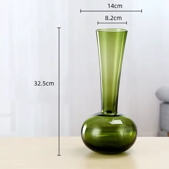 Vase en verre vert à long col, accessoires pour arrangements floraux, vase à fleurs, terrarium, acce