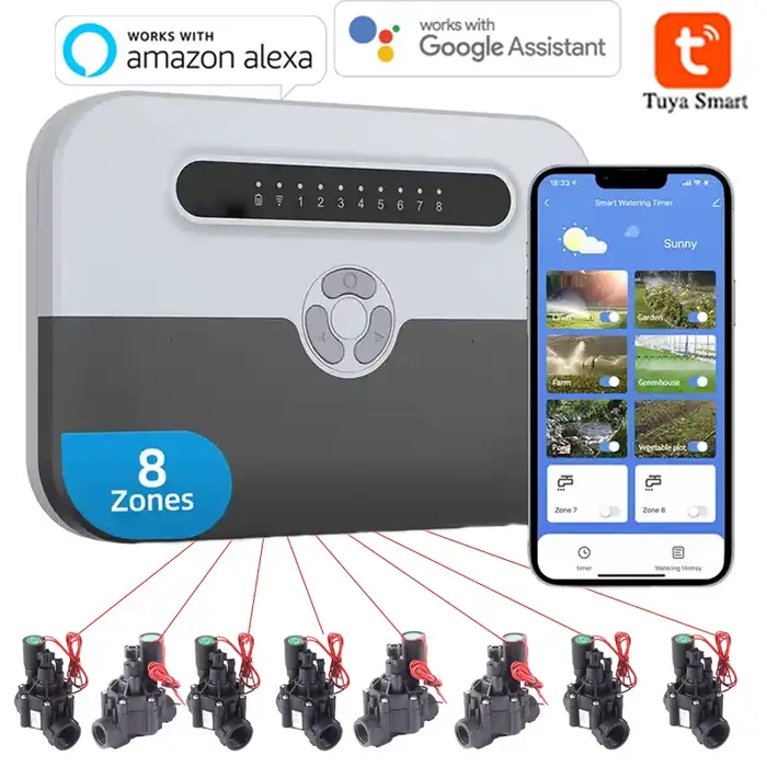Contrôleur d'arrosage intelligent d'intérieur WiFi à 8 Stations et système d'irrigation à électrovan