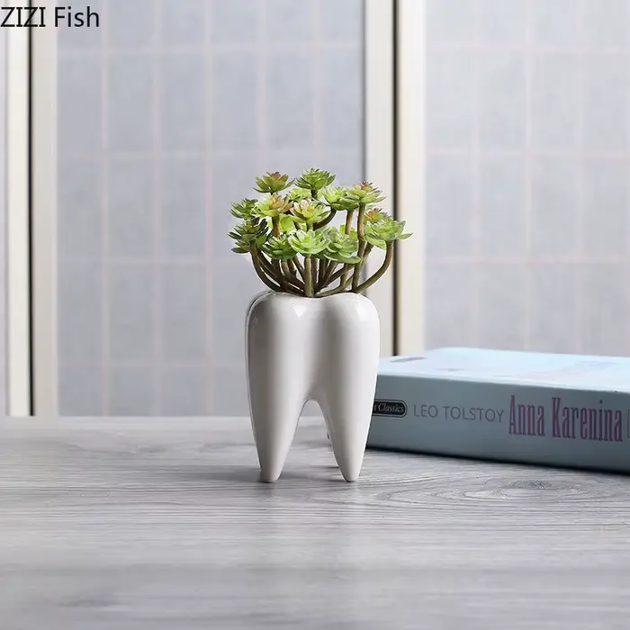 Pot de fleur en céramique en forme de dent, Vase de fleur, Pots succulents, fournitures de jardin, P