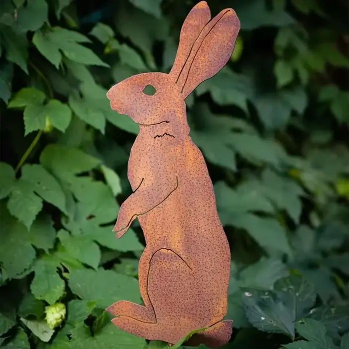 Piquet de jardin de lapin en métal rustique, charmante silhouette de lapin rouillé, Art de cour exté