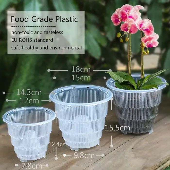Meshpot-Pots d'orchidées en plastique transparent avec trous et S/05, petits planteurs d'orchidées, 