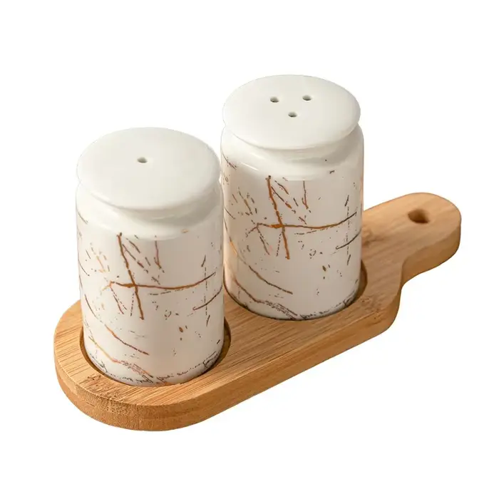 Pot à épices en céramique, bouteille d'assaisonnement, motif marbre, salière et poivrière, plateau e