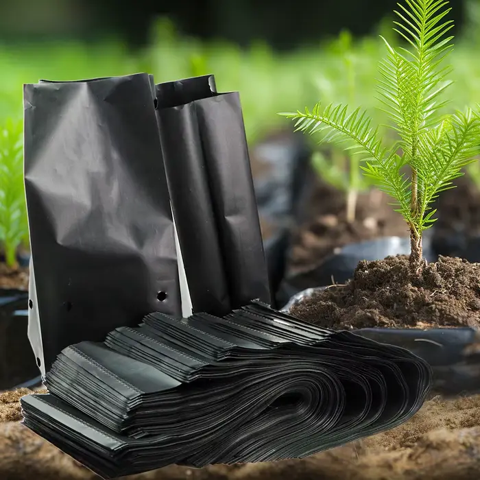 Sacs en plastique noir PE 100 pièces, Pots de semis en tissu de culture de plantes avec trous respir