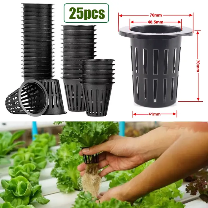 Filet de Pot hydroponique, 25 pièces, filet en maille sans sol, panier de plantes, légumes, tasse de