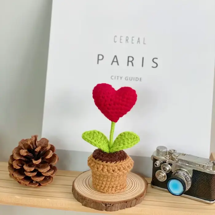 Petite plante artificielle en pot, faite main au crochet, sans arrosage, sans entretien, décoration 