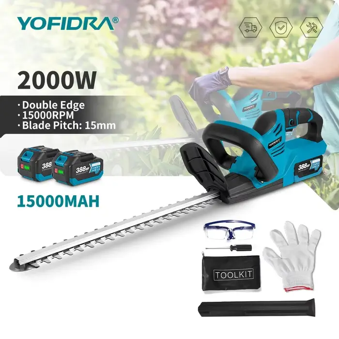 Taille-haie électrique YOFIDRA 2000W, 15000 tr/min, tondeuse à gazon, outil de jardinage et d'aménagement paysager, pour batterie 18V-21V
