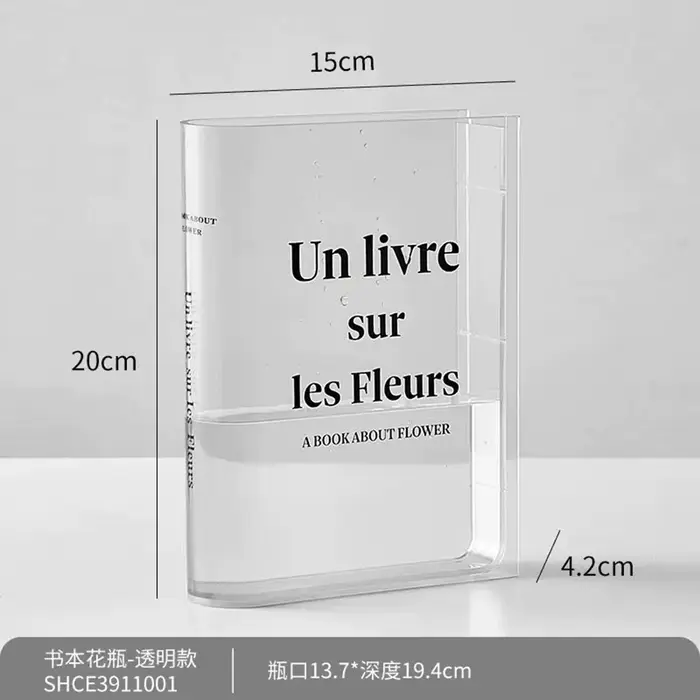 Vase créatif en acrylique en forme de livre, vase à fleurs transparent artistique, vase hydroponique