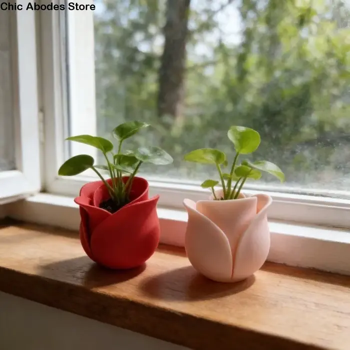 Ornement de bureau, mini pots en plastique en forme de rose