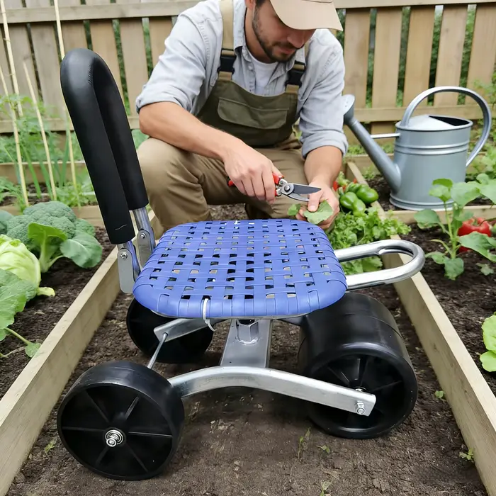 Chariot de jardin roulant avec siège