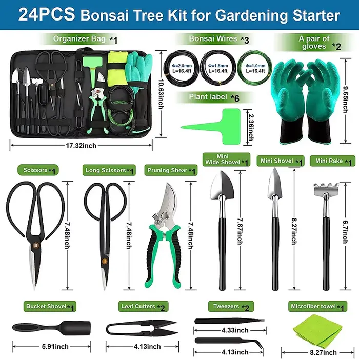 Kit d'outils de jardinage pour bonsaï 24 pièces – Outils de modelage et d'entretien pour plantes en 