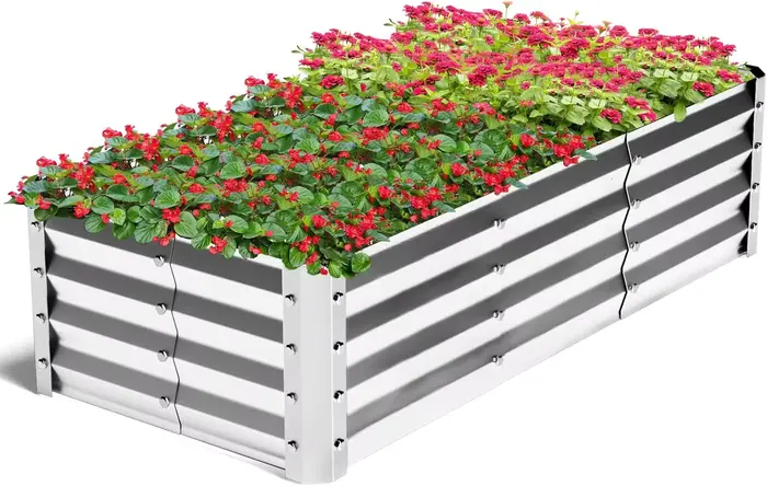 Kit de jardinière en acier galvanisé 4x2x1 pieds, grande jardinière sans fond pour jardinage et plan