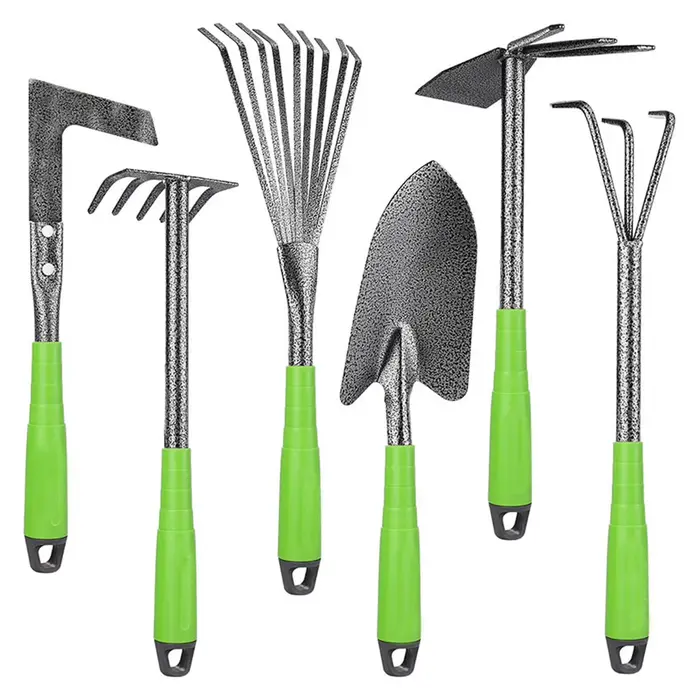 Ensemble d'outils de jardinage, lames en acier inoxydable, comprend une truelle, une houe, un râteau