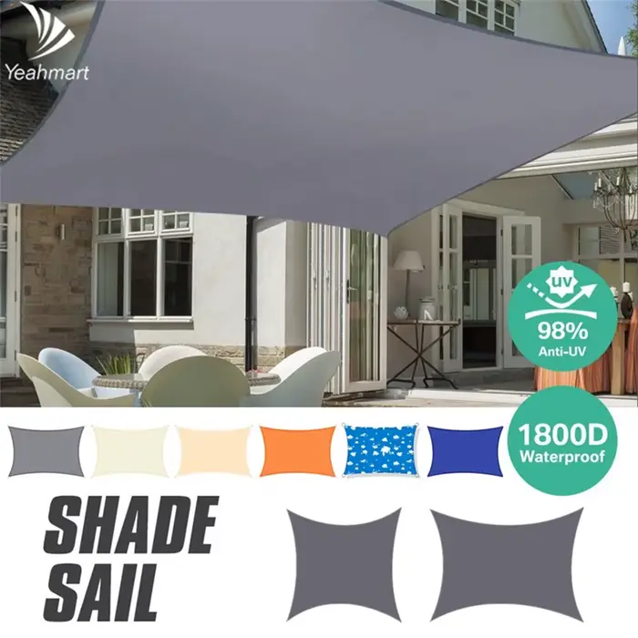 Voile pare-soleil imperméable à 98% UV, auvent carré Rectangle 3m * 3m/3.6m * 3.6m/5m * 3m/4m * 3m p