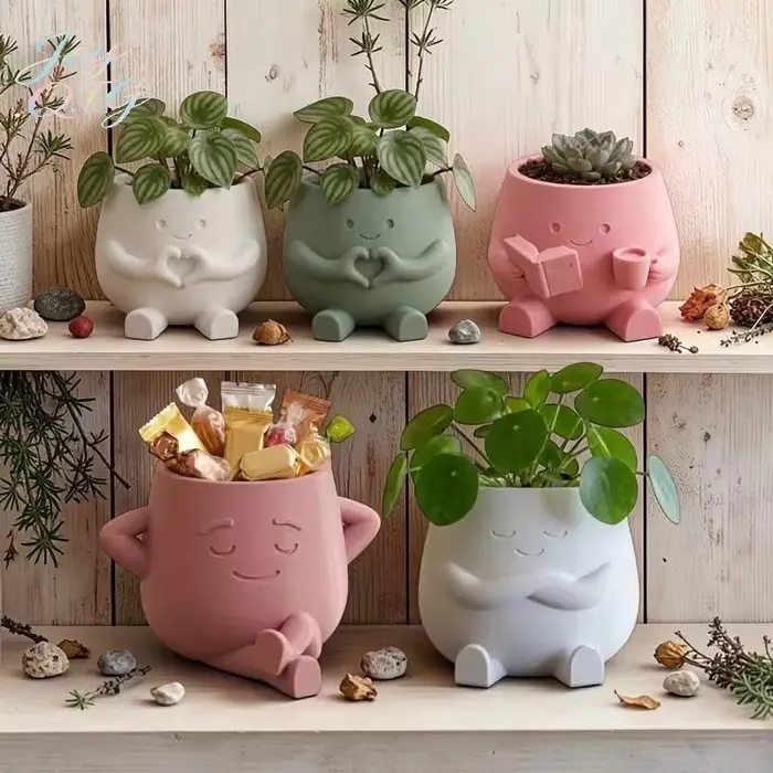 Pot de fleurs en résine en forme de tête de fleur mignon pour intérieur et extérieur