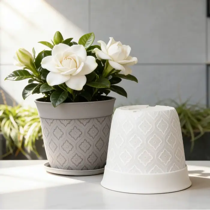 Pot de fleurs en plastique de 8 pouces avec trous de drainage et soucoupe