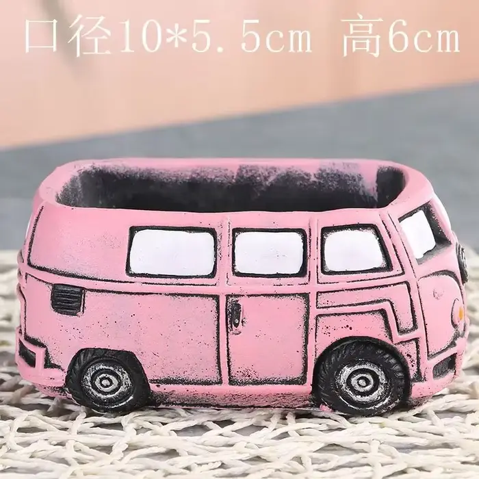 Pot de fleurs succulentes en forme de voiture de dessin animé, ornement créatif rétro pour micro-pay