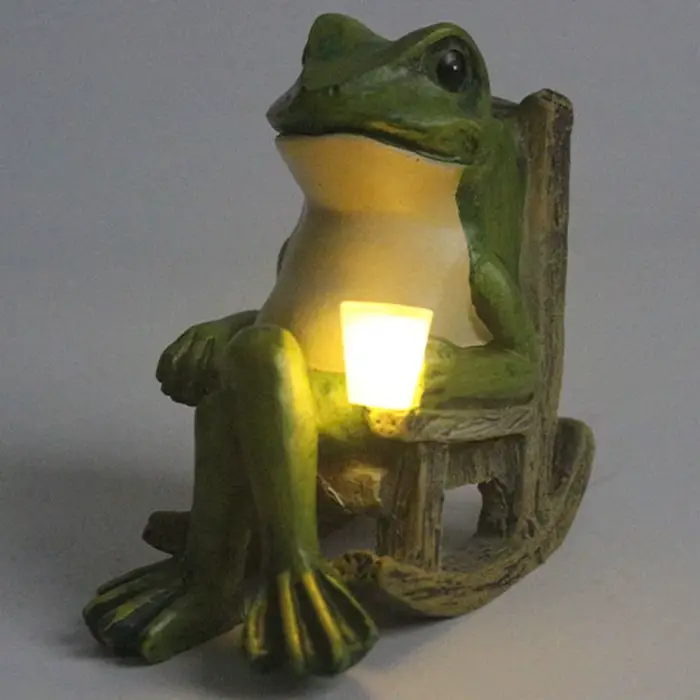 Lampe de nuit solaire étanche en forme de grenouille, style rustique créatif, chaise à bascule greno