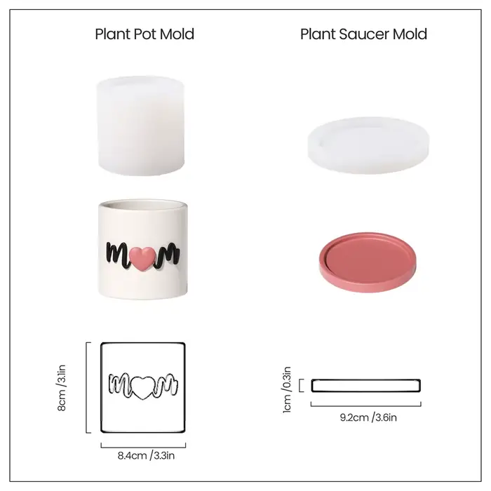 Nicole Pot et plateau de plantes en béton, moule en Silicone, bricolage, meilleur jamais maman, Pot 