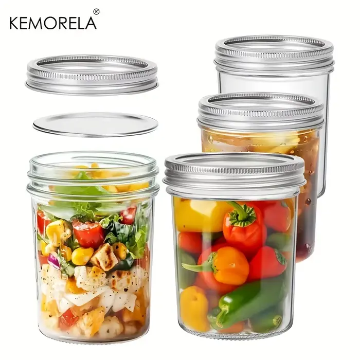 KEMORELA Mason pots 350ML avec couvercles 4 pièces Pint Mason pots avec bandes scellées pots de cons
