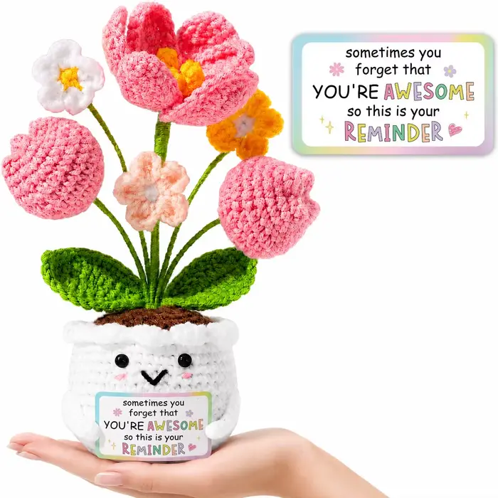 Pot de fleurs en crochet en forme de tulipe, fait main, tricoté, décoration de bureau, cadeau de rem