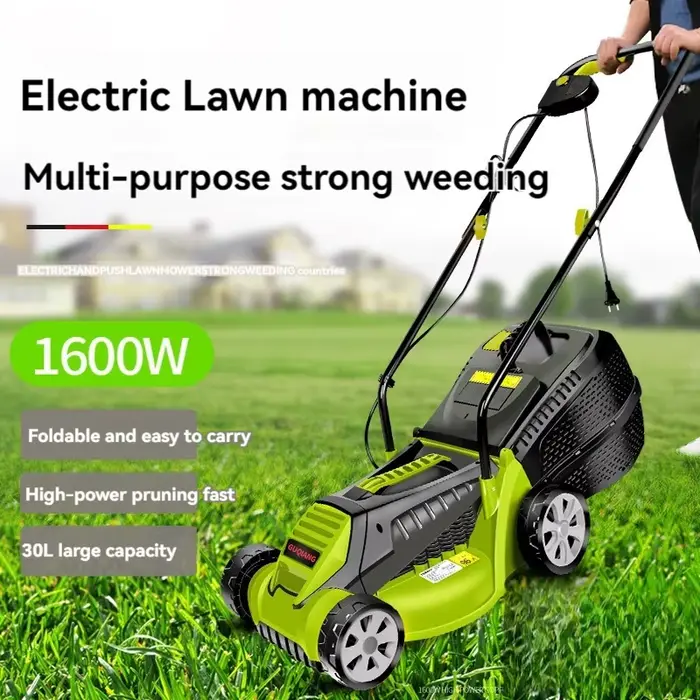 Tondeuse à Gazon Électrique de 1600W, Machine à Désherber, à Pousser à la Main, pour la Maison