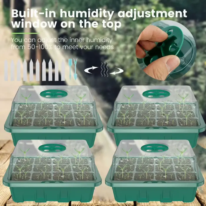 4x Mini serre 12 grilles Pots de jardinage plateau de démarrage étiquette végétale avec trou de Ventilation fleur