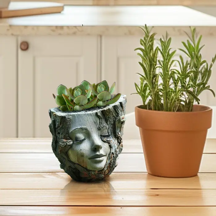 Pot de fleurs en forme de tête en résine