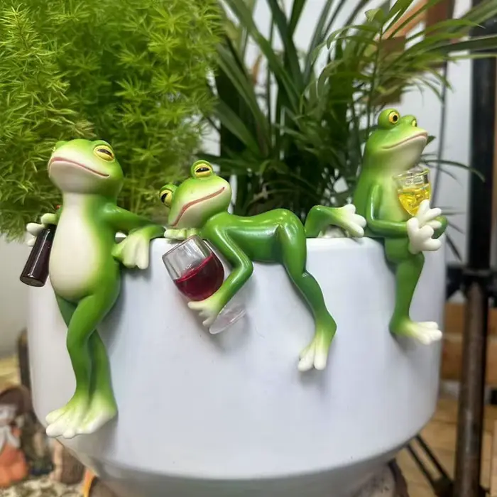 Support de pot de fleurs grenouille verte