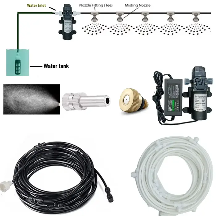 Kits de brumisation 6-18M, pompe 12V DC, système de dépoussiérage par pulvérisation, buses de brouil