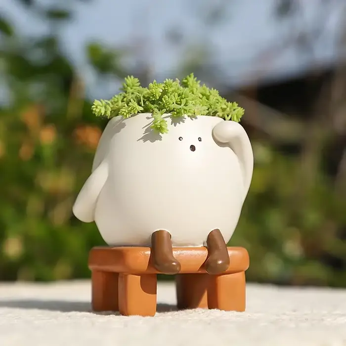 Pot de fleurs Smiley Face en résine mignon, jardinière tête de fleur pour intérieur et extérieur, po