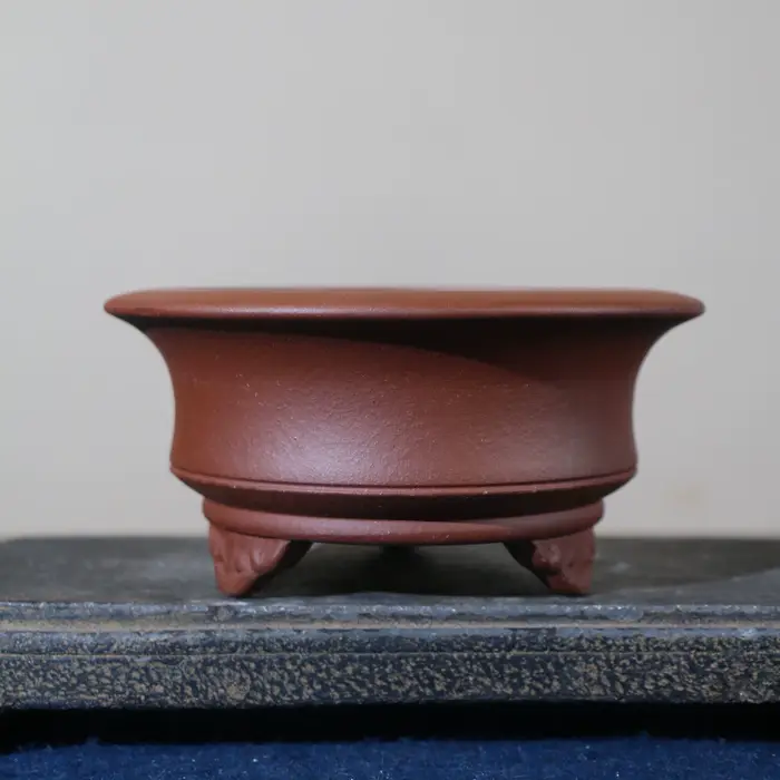 Pot à fleurs en argile violette, pot à bonsaï circulaire, fait main, sur trois pieds, pour plantes e