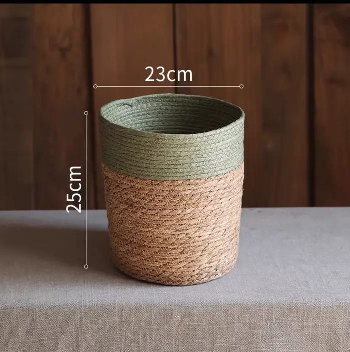 Panier de rangement en paille naturelle - Pot de fleurs tressé pour décoration |   Décoration modern