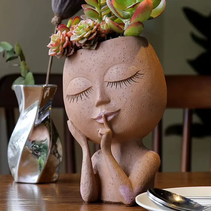 Pot de fleurs en résine de Style européen, jardin de maison exquis, visage de filles, modèle Miniatu