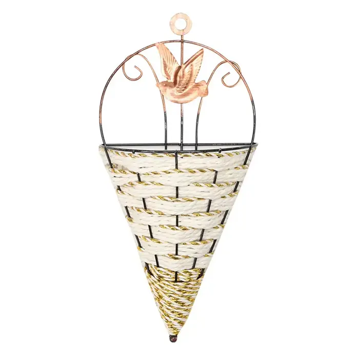 Pot de fleurs conique en rotin naturel, support en métal pour plantes vertes, vase mural de jardin, 