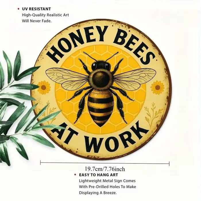 Panneau métallique rond sur le thème des abeilles, décoration murale «abeilles au travail» avec moti