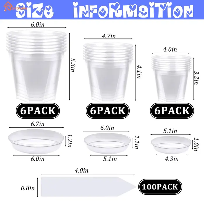 Lot de 3 pots transparents en plastique TAN18, 100 pièces, avec escaland, plante, attro