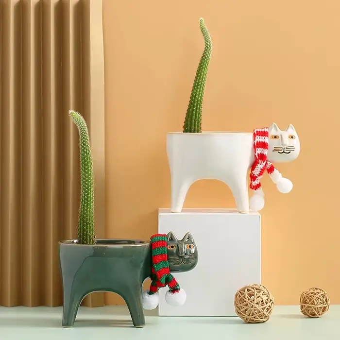 Pot de plante en forme de chat mignon en T pour salle de bain, jardinière en céramique pour animaux,