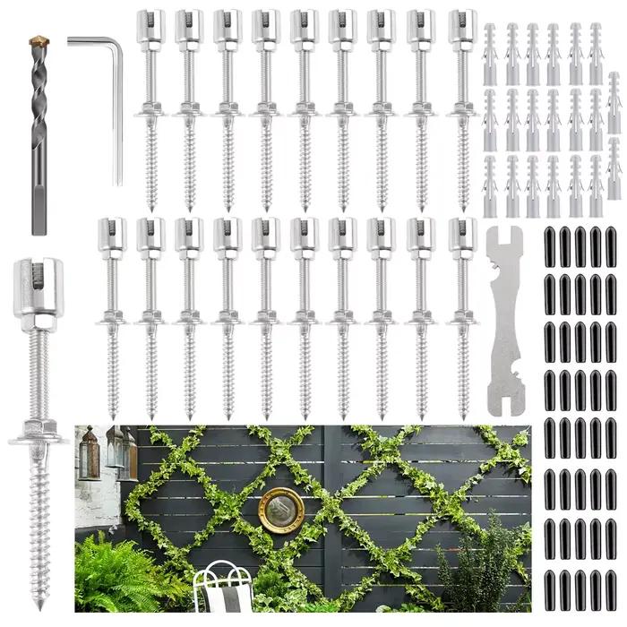 Système de treillis de fil de jardin en acier inoxydable, 20 supports, pour plantes grimpantes, vign
