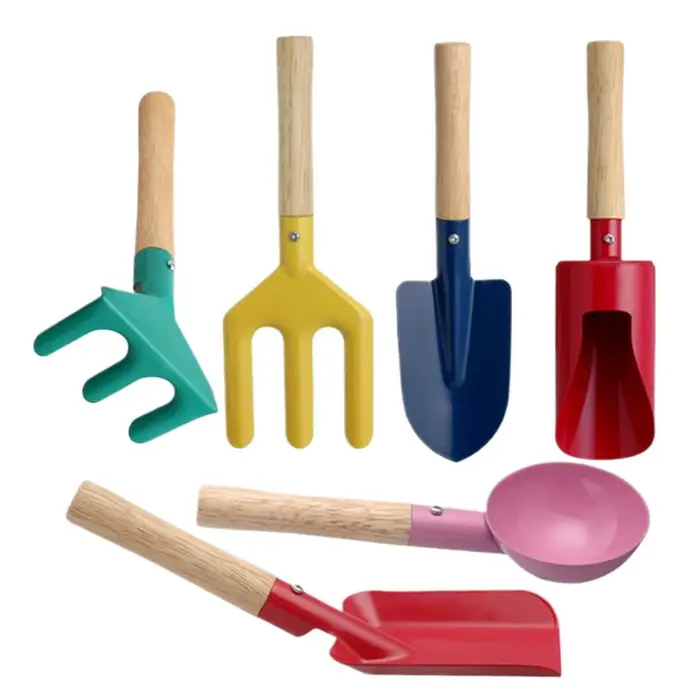 Ensemble d'outils de jardinage pour enfants, 6 pièces, pelle, truelle, râteau, fourche avec manche e