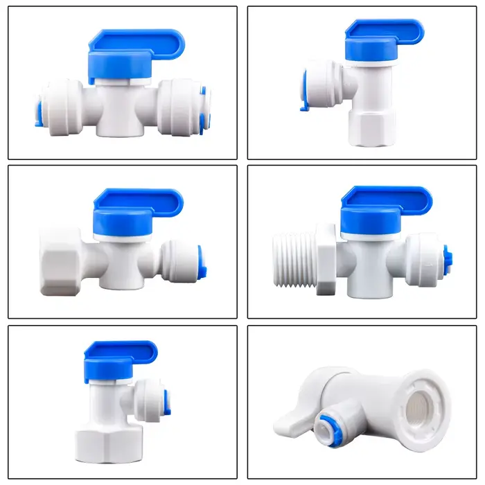 Robinet à tournant sphérique droit en plastique RO, tuyau de 1/4 "3/8" OD, connexion rapide 1/4 "3/8