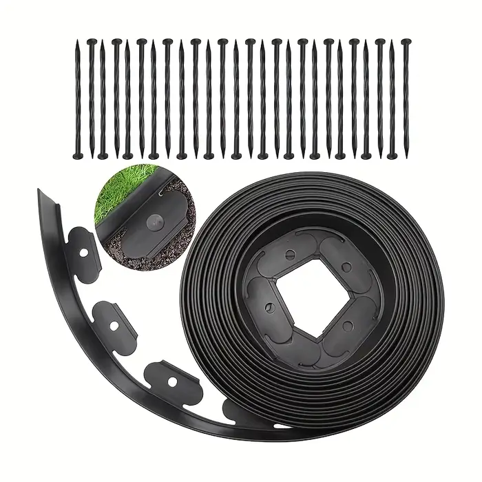 Kit de bordure paysagère sans creuser, bordure de jardin flexible en plastique avec picots pour pelo