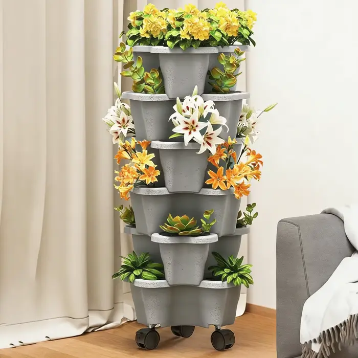 Tour de jardinage verticale à 6 niveaux avec roues – Optimisation de l'espace pour légumes