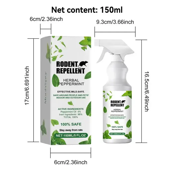 Spray anti-souris à la menthe poivrée 150ml – Prévention et défense contre les souris – Alternative 