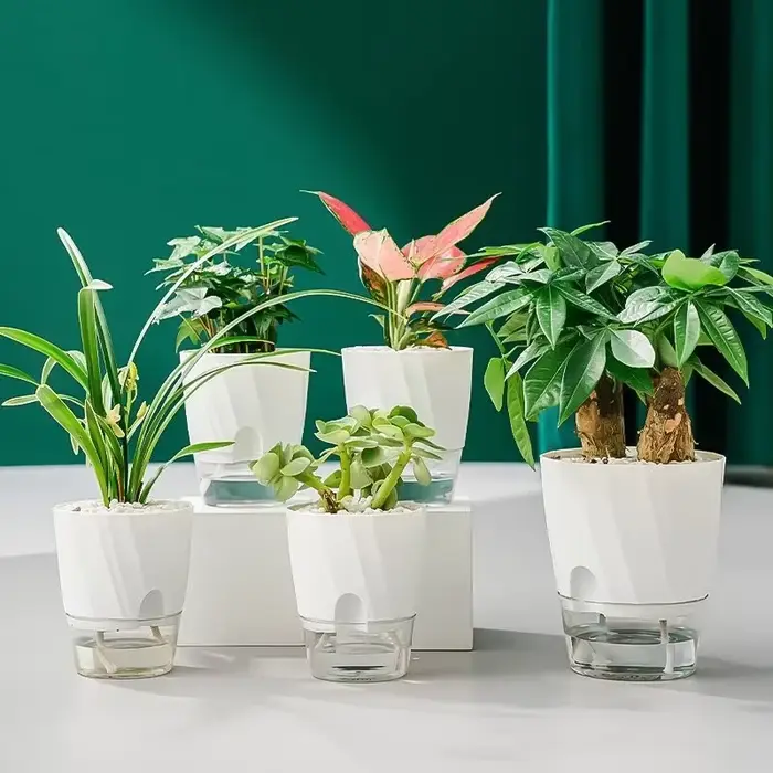 Pot de fleur en plastique transparent à double couche avec port d'injection