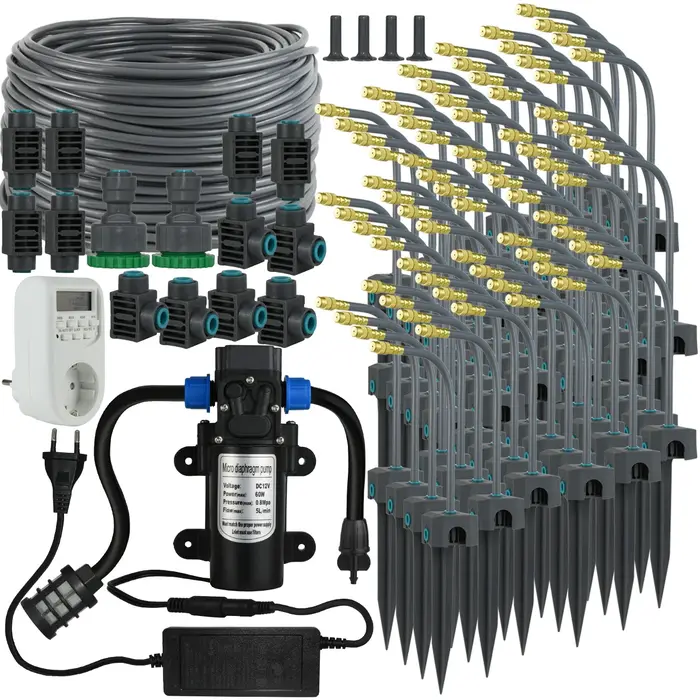 Kit d'irrigation goutte à goutte de jardin 5-30M, pompe auto-amorçante 60W 360 °   Serre de système 