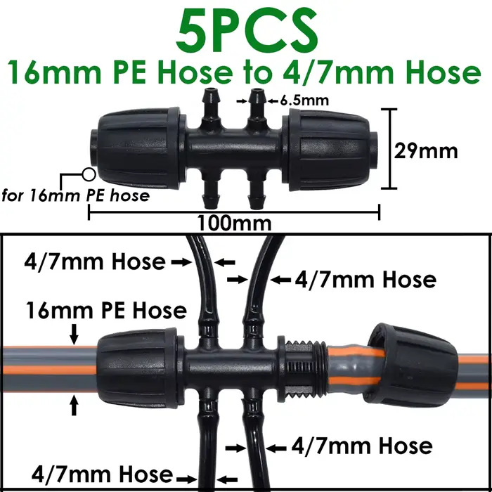 KESLA 5 pièces 16mm 1/2 ''PE tuyau connecteur séparateur té couplage fileté serrure à 4/7mm 3/5mm tu