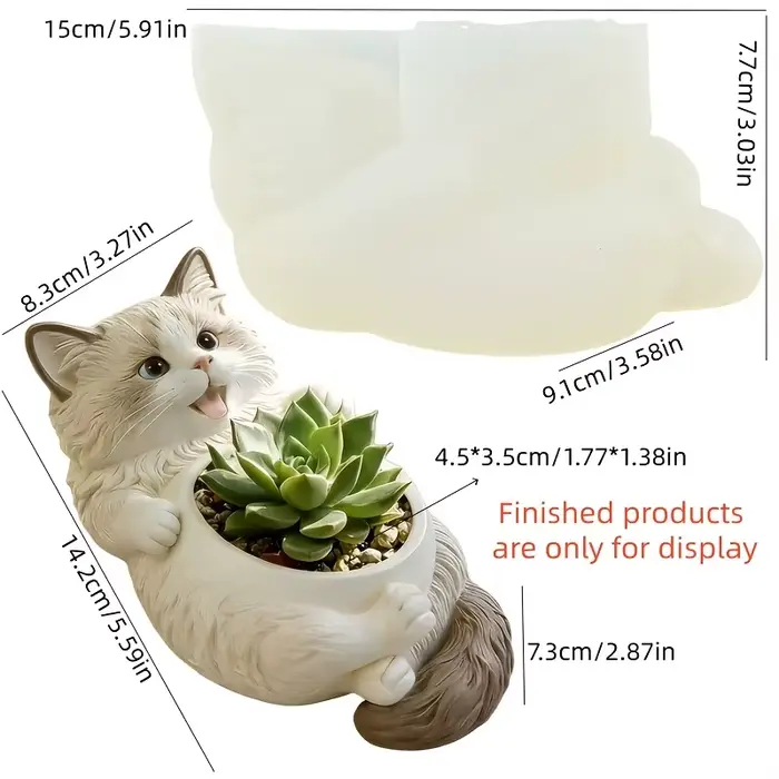 Moule en silicone pour pot de fleurs succulentes en forme de chat couché, pot de rangement mignon en