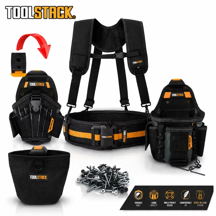 TOOLSTACK Ensemble de 5 ceintures porte-outils avec bretelles, pochette à outils multi-poches, ceint